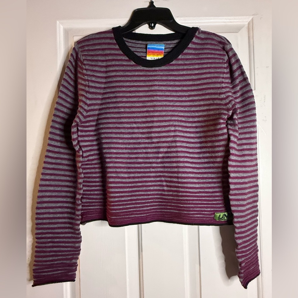 UNIF Purple and Gray Striped Crew Neck Sweater